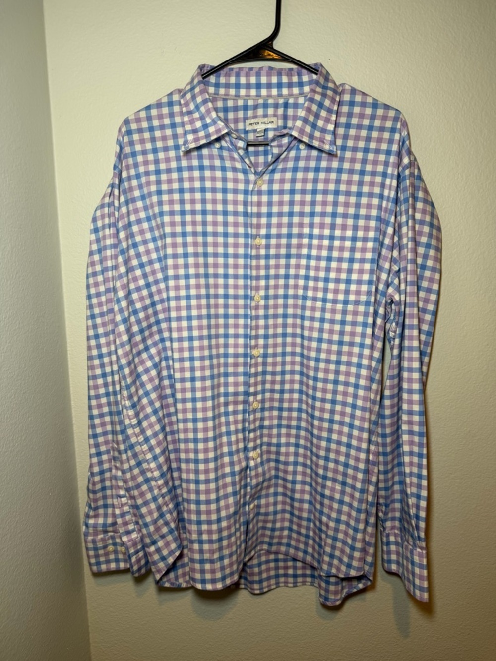 XL Peter Millar Purple and Blue Check Button-Up Dress Shirt